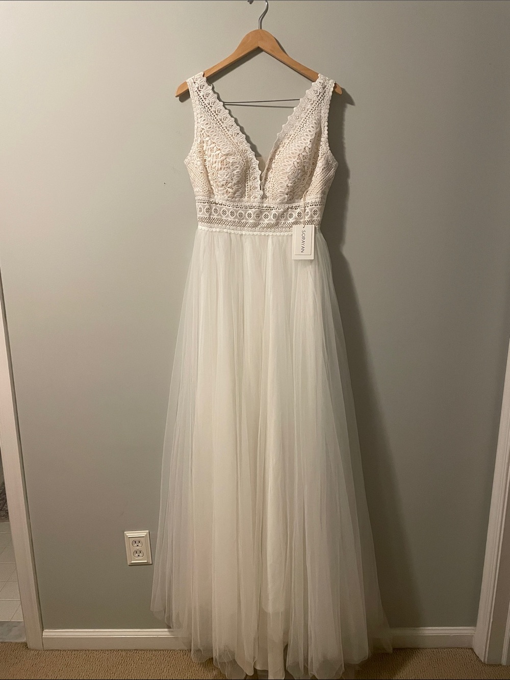 NWT Sorayan wedding dress Lace Bodice Tulle Dress - White, size:M